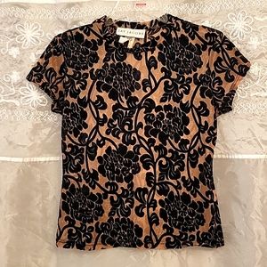 NWOT Fabulously Sexy Sheer Nude & Black Velvet Burnout Blouse, M